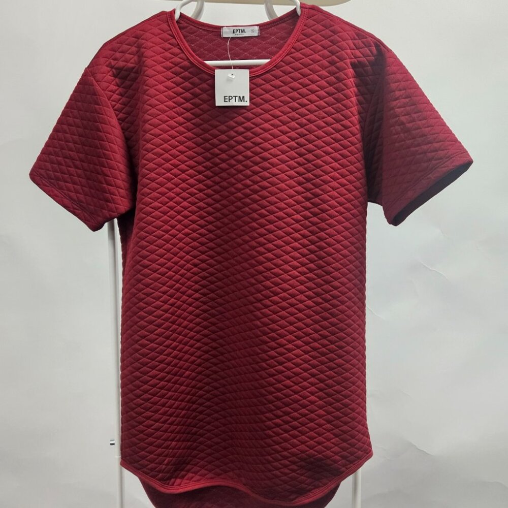 EPTM Basic Patterned Drop Cut Curved Short Sleeve Tee Red